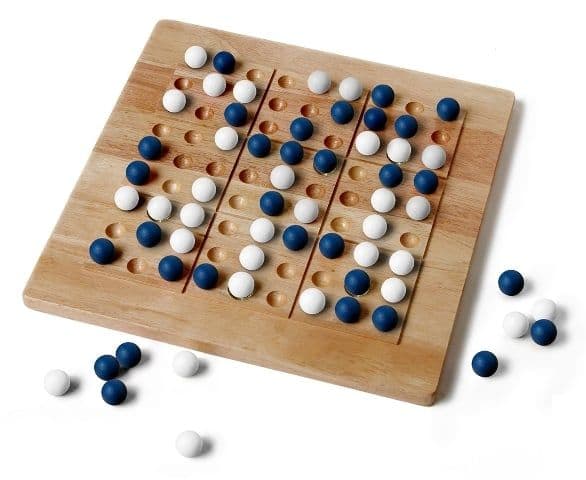 Mad Cave Games 1021 Tic-Tac-Ku Solid Wood Game Blue And White