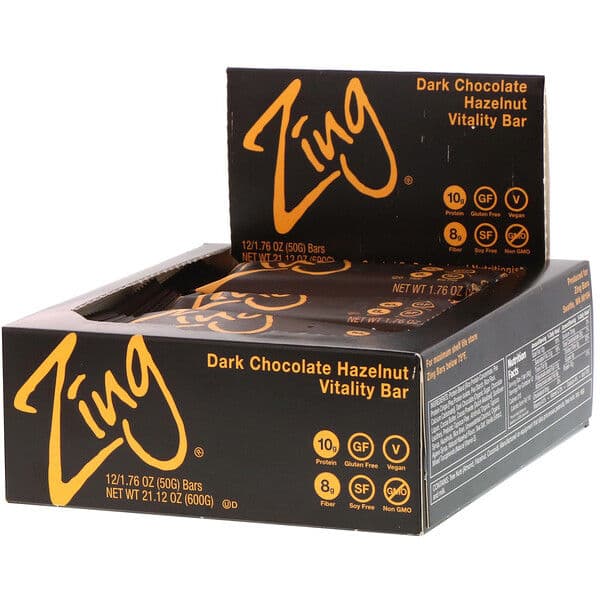 Zing Bars, Vitality Bar, Dark Chocolate Hazelnut, 12 Bars, 1.76 oz (50 g) Each