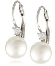 Sterling Silver White Simulated Shell Pearl White CZ Back Earrings
