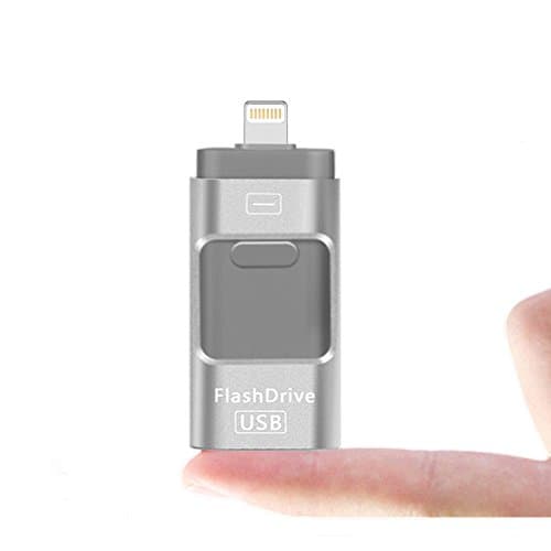 USB Flash Drive 3-in-1, Elekmall 16/ 32/ 64/ 128GB Lightning iPhone Memory Stick OTG Cell Phone External Storage Adapter for iPhone/ iPod IOS/ Android PC Macbook Memory Expansion Connector USB 2.0 (16GB, Silver)