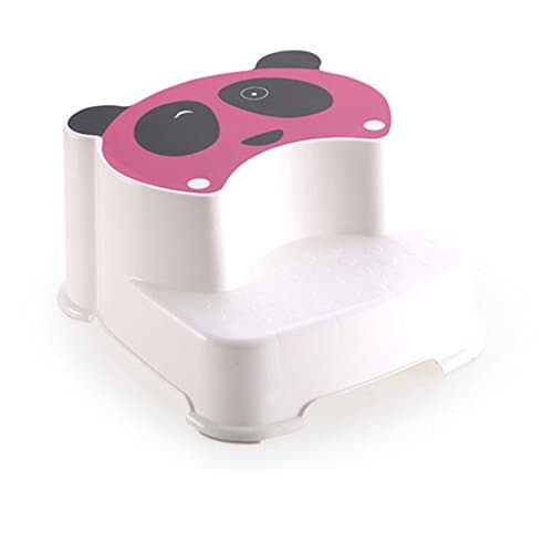 Lovely Panda Pattern Baby Kids Double Step Stools | Foot Stools for Boys and Girls Bathroom Toilet Training | Anti-Slip Childs Foot Stool (Pink)