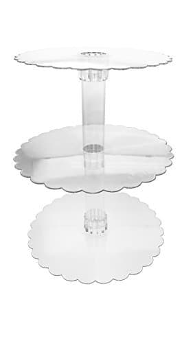 14-1/4 Inch Tall Three Tier Cupcake or Cake Stand with Scalloped Eges Made of Clear Hard Acrylic - Mix and Match Use As a One Tier, Two Tier or Three Tier - Center Tube Is Hollow and Can Be Filled If Desired (1, 2 LB) by Wedding Collection by Wedding Collection