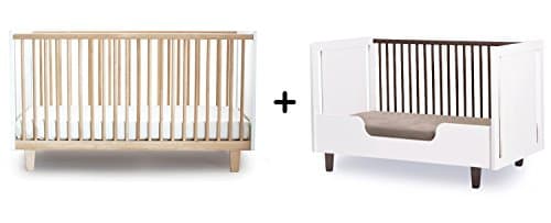 Oeuf Rhea Crib, Birch/White + Oeuf Rhea Conversion Kit, White Complete Set by Oeuf