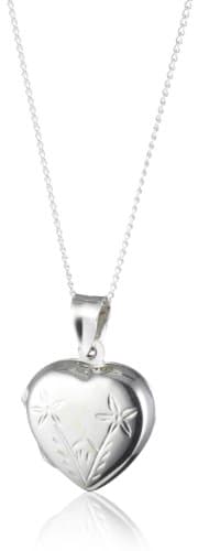 MiChic Silver Heart Shaped Flower Engraved Locket