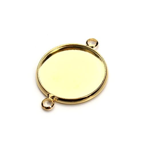 Sauvoo Beads 10pcs Double Loop Bezel Cup Cabochon Mountings Hole Connectors Settings Base DIY Jewelry Setting (Gold double hole tray)