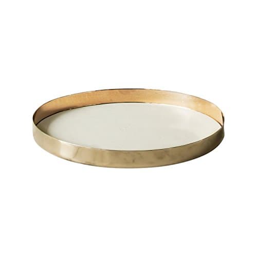 Elegant leather Serving Tray with Brass and White Diameter 24 cm