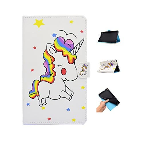 Case for Kindle Fire HD 8 Tablet, GSWAY Thinnest Lightest Folding Stand PU Leather Cover with Auto Sleep/Wake & Anti-Slip for Amazon Kindle Fire HD 8 2018/2017/2016 - Unicorn