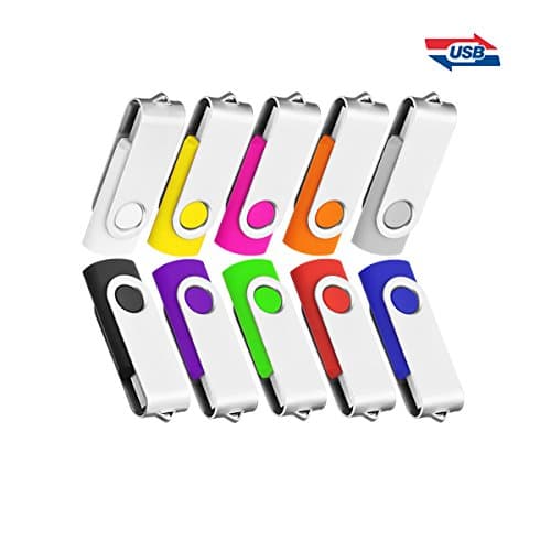 VIEKUU 10PCS 32GB USB 2.0 Flash Drives Memory Sticks Thumb Drive Swivel Key Chain Pen Memory Stick Fold Storage (Black/Grey/White/Yellow/Orange/Pink/Orange/Green/Blue/Purple)
