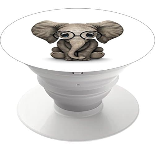 Premium Mounts and Stand, Expanding Stand Pop Grip Mount Sockets for iPhone,Smartphones and Tablets - cute baby elephant with reading glasses white
