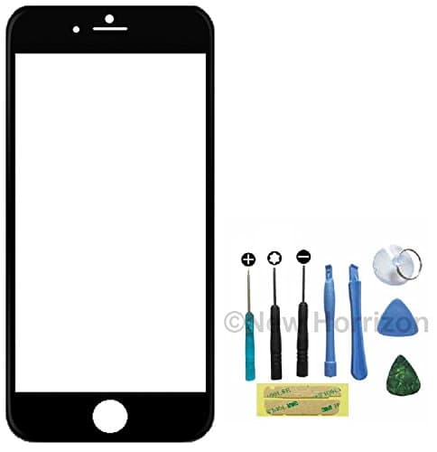 New Horrizon - Replacement Front Outer Glass Screen Lens For Samsung Galaxy S3 -S4 - S5 - Mini - NOTE 1 2 3 4 - iPhone 6/6 Plus Tools Included (iPhone 6 Plus 5.5", Black)