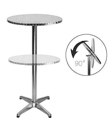 LXDUR Bistro foldable round aluminium bar table 2 adjustable heights cafe 24 inches high restant table