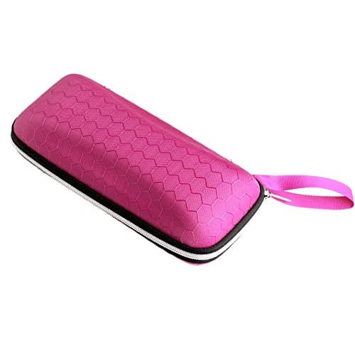 The Cheers Rectangle Grid Zipper Eye Glasses Case Hard Eyewear Box Sunglasses Case Colorful (Pink)