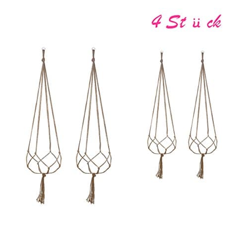 4x Wors Endy Macrame Plant Holder Macrame Hook Flower Pots Wall Hanging Plant Holder Cotton Hanging Rope with Wooden Beads