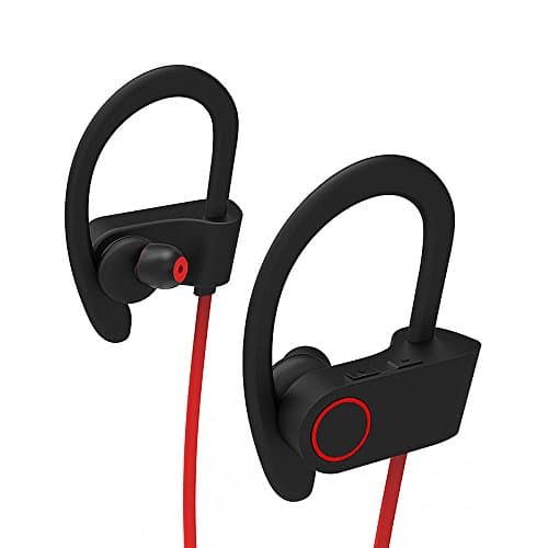 iVotre U8 Active Bluetooth Headphones In-Ear MIC with Stereo Bass Sound Bluetooth V4.1, CVC6.0 Noise Cancelling, Wireless IPX4, Waterproof&amp;Sweatproof Headsets for Smart Phones/PC/TV - Black with Red