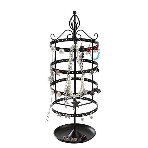 4 Tier Rotating Jewelry Tree Organizer Stand Tower w/ Ring Tray for Necklace &amp; Earrings, Black