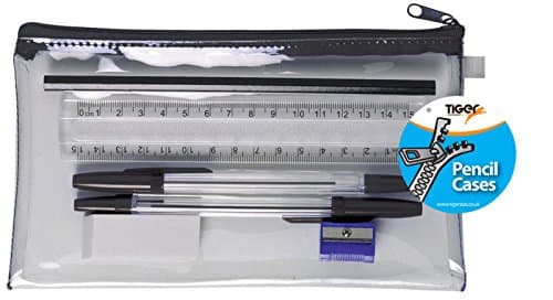 Range Wholesale Flat Filled Exam Pencil Case Clear - Pens Pencil Sharpener Eraser Ruler (x12)