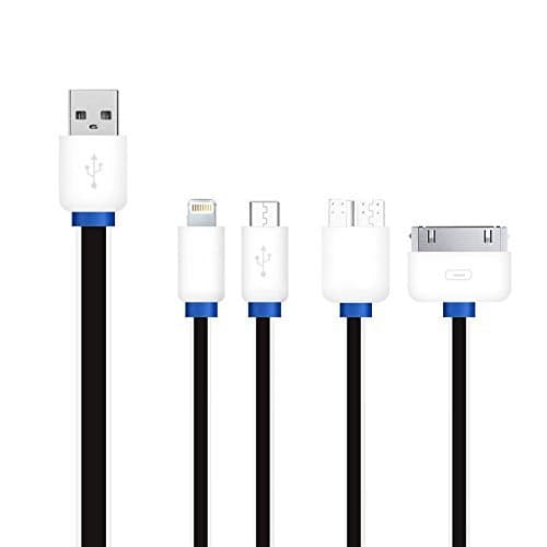 Charging Cable for Andriod and iphone, COOZON 4 in 1 Lighting Cables Conector for 30-pin/ 8-pin /micro USB / Mini USB for iPhone, iPad, iPad Mini, iPad Air, iPad Pro, Samsung Galaxy, Note and most Andriod Phones, Tablet (4 in 1 Black)