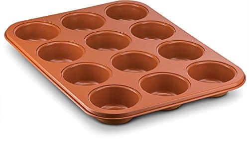 Ceramic Coated Copper Muffin Pan 12 Cup - Premium Nonstick, Even Baking, Dishwasher and Oven Safe - PTFE/PFOA Free -Red Cookware and Bakeware