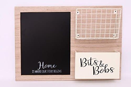 Wood Black chalk board Wire Storage Basket Message Memo Wall Unit Bits & Bobs