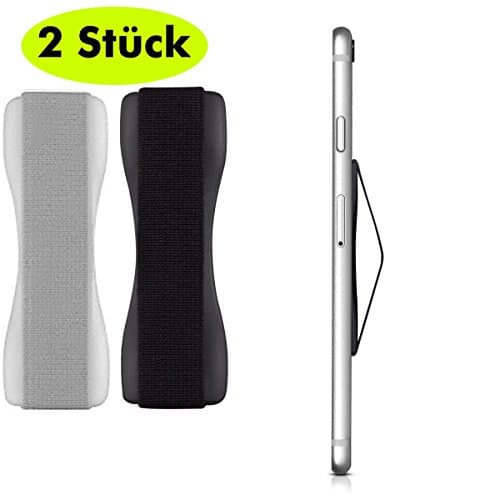 2x Finger Bracket for Smartphones and Tablets – For Improved Hand Control in Black and Silver Finger Holder for iPhone/Samsung/HTC/Huawei with 3 M Sticker.