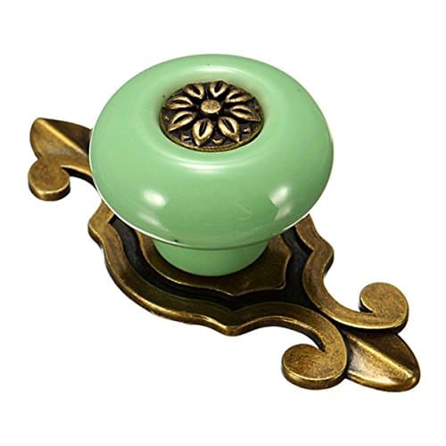 Alohha 2Pcs Vintage Ceramic Door Knobs Drawer Pull Handle Cabinet Cupboard Wardrobe (Broze-Green)