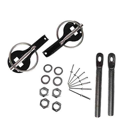 STR Racing ProductsUniversal Quick Release Bonnet Pins/Engine Hood Lock, Slide Plated, Black/Blue/Red/Silver (Black)