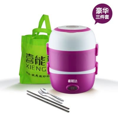 yxhflo 3 layer electric lunch boxes The lunch box heating Plug-in steaming hot lunch boxes Steaming hot rice. Stainless Steel Inner pot,3 tier purple gift pack