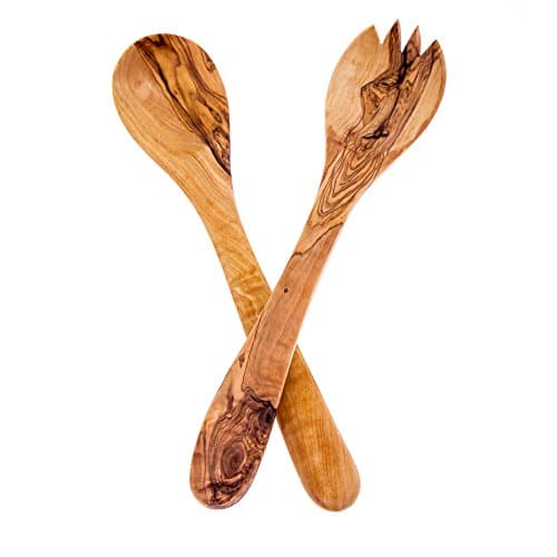 Salad Spoon &amp; Fork Serving Set Olive Wood Handmade 28cm (11.0").