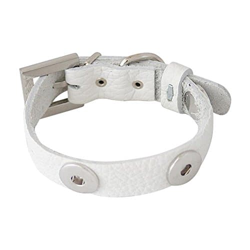 Leather dog collar for click buttons white - 25,5 - 35,5 cm