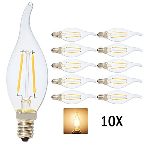 10-Pack E14 LED Candle Filament Bulbs 2W, 20W Clear Candle Bulbs Equivalent, Warm White 2700K Candelabra Bulb, 360 Degree Beam Angle, Non-Dimmable, LED Light Bulb, Small Edison Screw Candle Light Bulbs