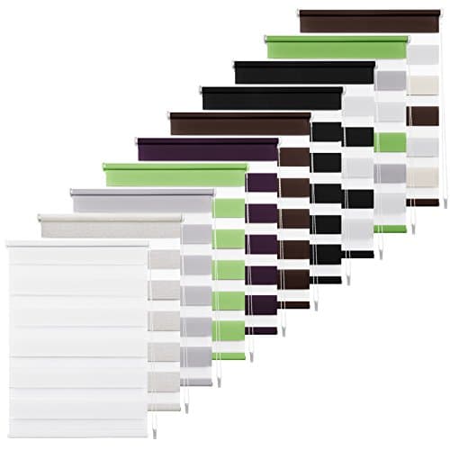 Zebra Double Roller Blinds, 70 x 150 White Day Night Double Layer Roller Shades Filtering with Side Chain Easy Assembled without Drilling for Window