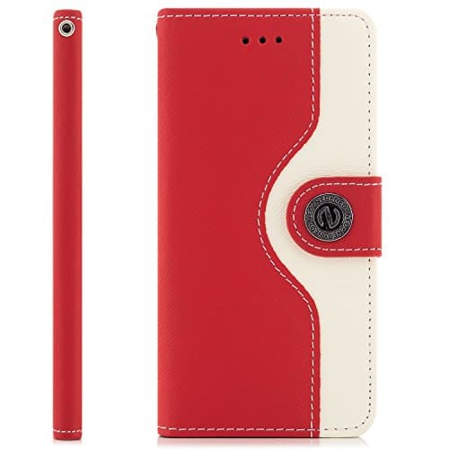 Saxonia Apple iPhone 6 / 6S Case Protector Flip Cover Phone Wallet [Card Holder Slots] Stand Function, Two-Colour Red-White