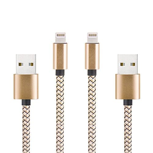iPhone Charger, HongKe 3m / 2 Pack Nylon Braided USB iPhone Lightning Charger Cable Fast Data Sync USB Cable for iPhone 7 Plus 6S Plus 6 Plus SE 5S 5C 5, iPad 2 3 4 Mini, iPad Pro Air 2, iPod (Gold)