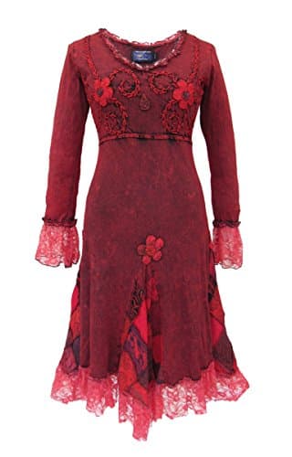 Wicked Dragon Red Gothic Style Dress With Patchwork and Lace Detail up To Plus Size (XXL)