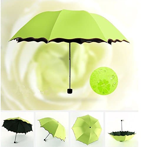 Rain and Sun Compact Folding Travel Umbrella for Windproof, Rainproof &amp; UV Protection Telescopic Lightweight Compact Ladies Candy Color Travel Folding Umbrella (Green)