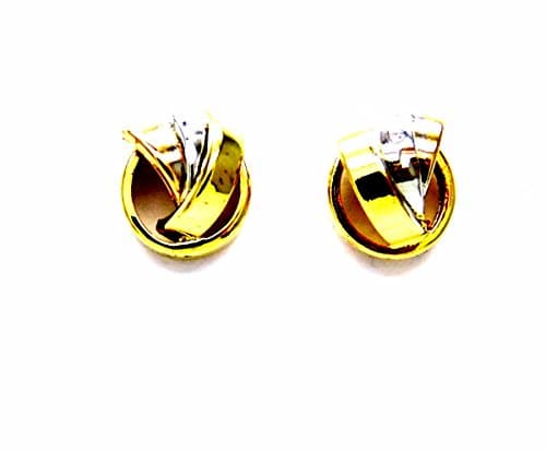 Stud Earrings – 18 KT Gold Tri-Colour – A Yarn White Yellow Pink Women
