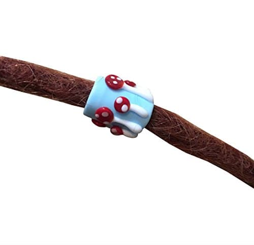Artisan Glass Blue &amp; Red Mushroom Toadstool Dread Dreadlock Bead Large Big Hole 8.5 mm Charm Hair Festival