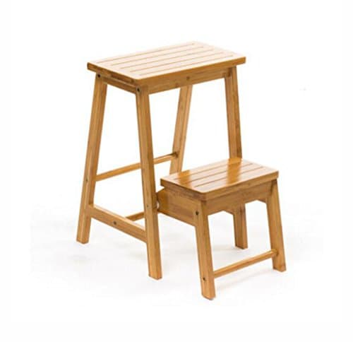 HJHY® Bamboo flower rack, Second floor Portable Folding board High stool Ladder stool Double folding chair Home staircase Shelf shelf primary color Corrosion-resistant, durable