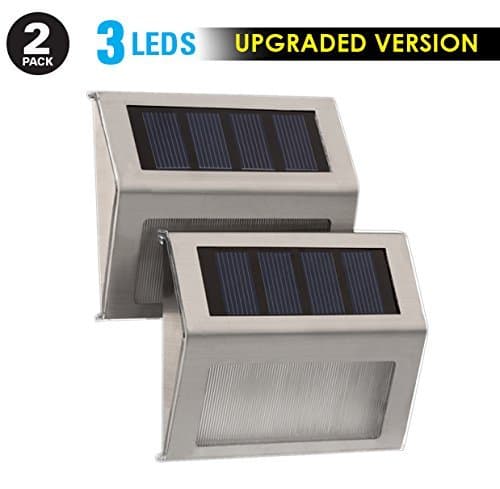 [Exclusive 3 LED] 2 Pack Hot New "3 LED" Brighter Outdoor Solar Powered Step Stairs Light/ Safer and More Durable/ Stainless Steel/ Fence Deck Dock Tiki Path EcoLight/ Also Great For Garden Yard Patio