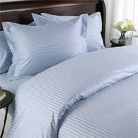 1200 Thread Count Egyptian Cotton Queen Size, Light Blue Stripe, Duvet Cover Set . Set Includes 1 Duvet Cover And 2 Pillow Shams / Pillow Cases