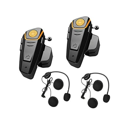Enchicas 2 Packs Waterproof Bluetooth Wireless Helmet Intercom Headset Headphones for Motobike Motorcycle Communication System (FM Radio/Phone Music/GPS/Range 1000M/UK Plug Charger)