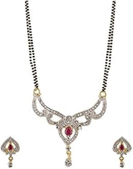 YouBellaAmerican Diamond Gold Plated Mangalsutra with Chain and Earrings for Women