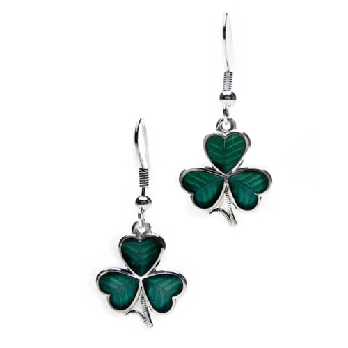 Celtic LandsEnamel Green Shamrock Drop Earrings