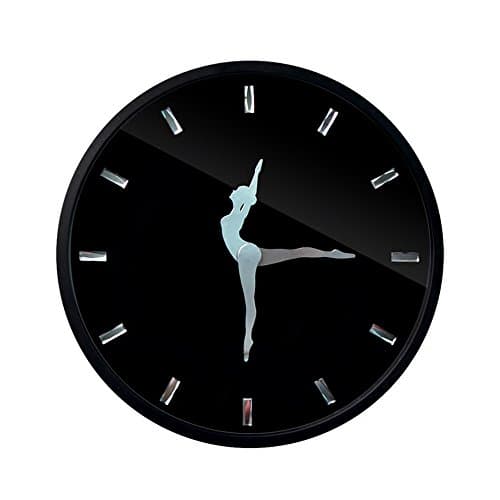 KKLOCK Wall Clock Mute Sun Movement Sweep Slient for Living Room Bedroom Kitchen AA Dancing girl Ballet Dancer without Arabic numerals 12 Inch Black Acrylic (Battery not included)