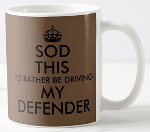 Novelty MUG ≈ SOD THIS I'D RATHER BE DRIVING MY DEFENDER ≈ A fun gift for any landrover or land rover defender 4x4 car van or staion wagon owner driver or enthusiast WITH A CHOICE OF TRADITIONAL CROWN, OR LOGO AT THE TOP OF THE DESIGN ≈ A novelty keep calm and carry on style tea or coffee mug for any father son husband wife daughter - ideal for Christmas Birthday Mothers or Fathers Day - listing category: mug mugs cup cups gift gifts present presents fun novelty (WITH LAND ROVER LOGO)