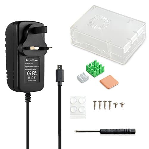Aukru Protective ABS Clear Case Cooling Cooler Heatsink 5V 3A Power Supply for Raspberry Pi 3/3 B+,2 Model B +