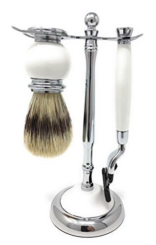 Personalised Mach 3 White Shaving Set with Brush