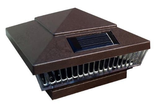 12-Pack Solar HAMMERED BROWN Finish Post Deck Fence Cap Lights for 4 X 4 PVC/Vinyl Post With White LEDs and Vertical-lined Clear Lens -GREEN NATURAL SOLAR by Atlantic Solars