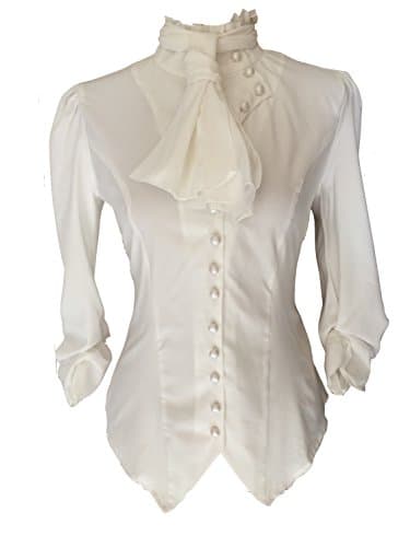 White Ivory Steampunk Gothic Victorian Pirate Cravat Ruffle Vamp Button Blouse Top (12 Large)