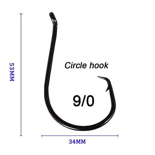 Gaining ® 9/0 50pcs High Carbon Stainless Steel Chemically Sharpened Octopus Circle Fishing Hooks 7385 Black Wide Gap Offset Fishing Tackle Hooks Set